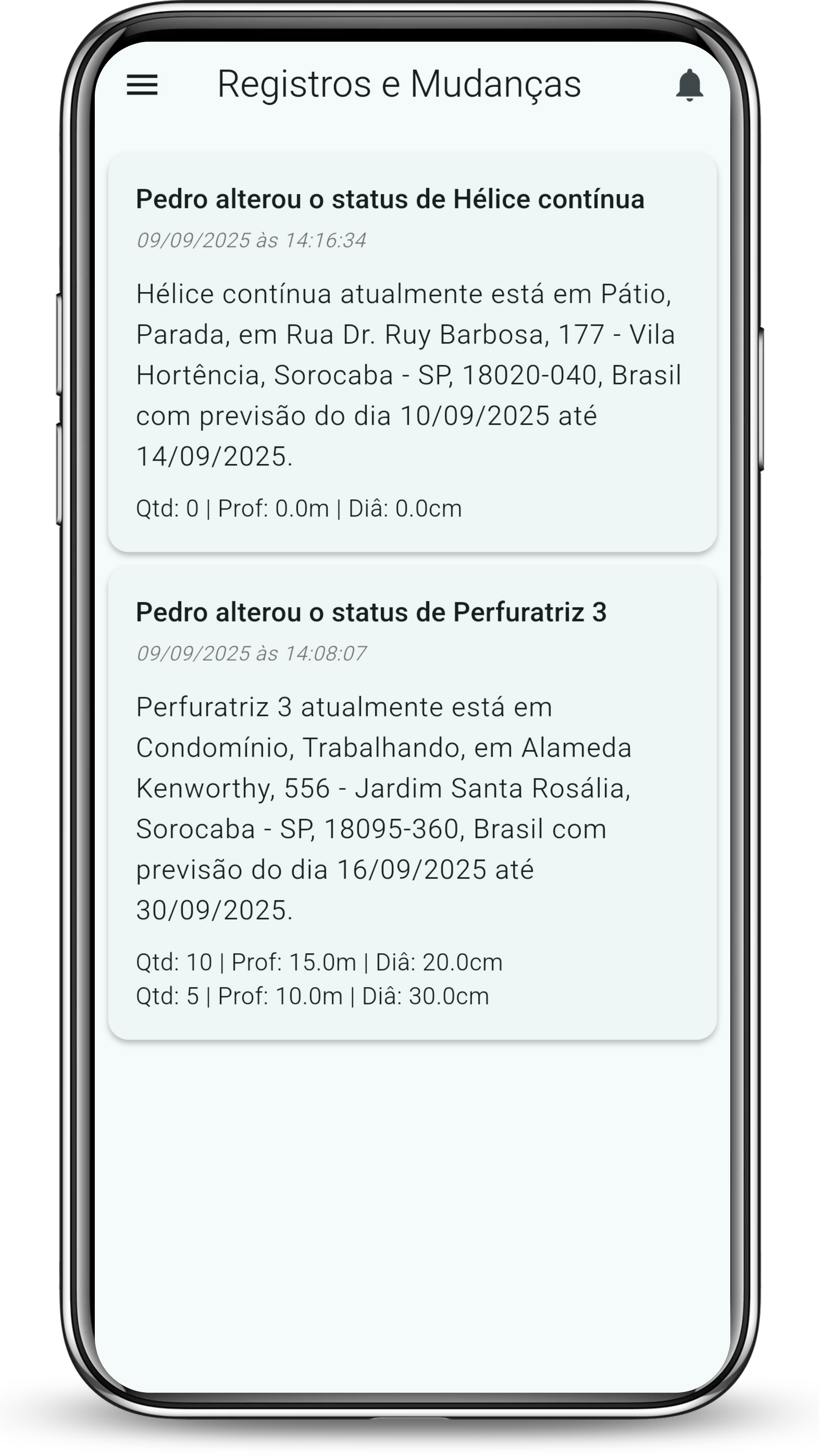 Registros e Mudanças